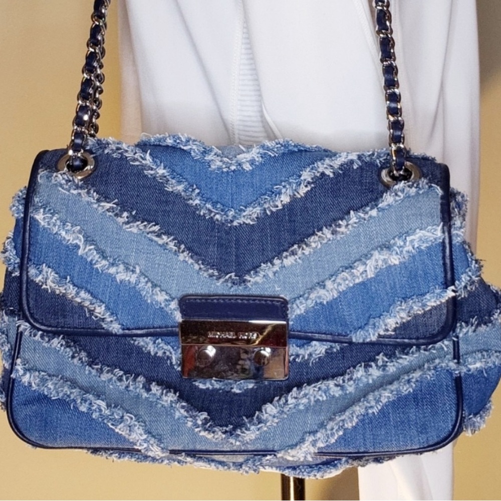 Michael Kors Blue Denim Chevron Crossbody or Shoulder  Bag